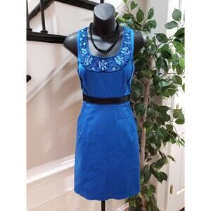 Bcbg Maxazria Women's Blue Cotton Scoop Neck Sleeveless Knee Length Dress Size 4